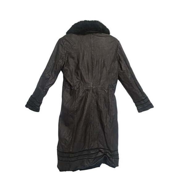 Pamela McCoy Womens Genuine Leather Trench Coat Black Mink Style Fur Collar M - Picture 6 of 7